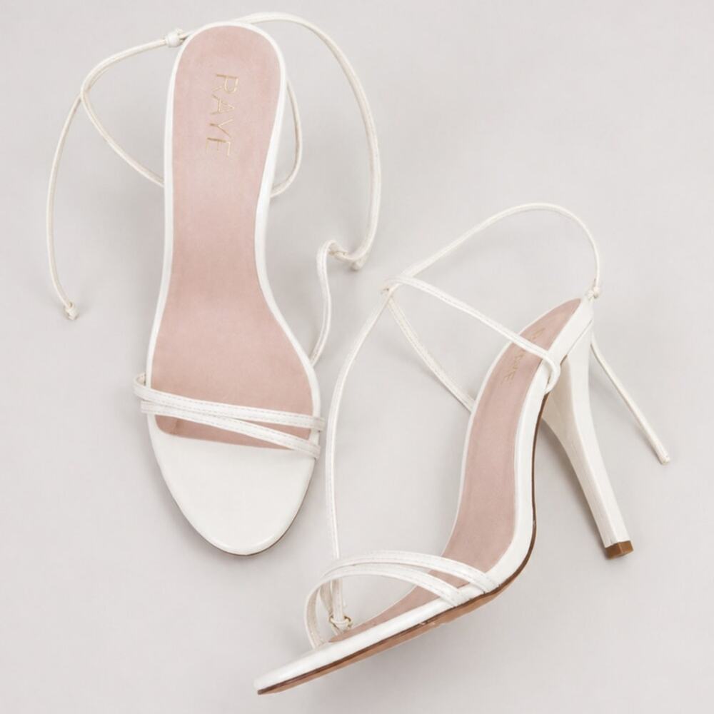 Raye Clara Heels Womens 9.5 White Leather Ankle Strap Open Toe